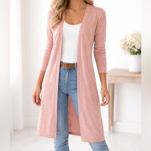 Bohme Blush Mauve 100% Cotton Longline Cardigan